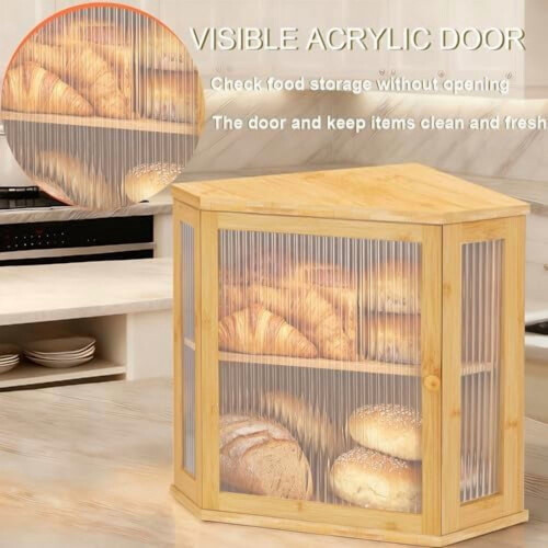 Two-Tier Corner Bread Box for Countertop, Large Capacity, Adjustable Height, Compatible with Kitchen Decor 2