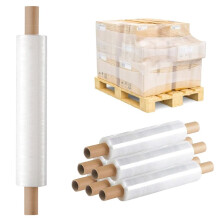 Tezraftaar 6 x Pallet Wrap Roll Extended Core 400mm x 30mu Clear Stretch Shrink Cling Film Wrapping Roll for Moving House, Furniture & Industrial Us