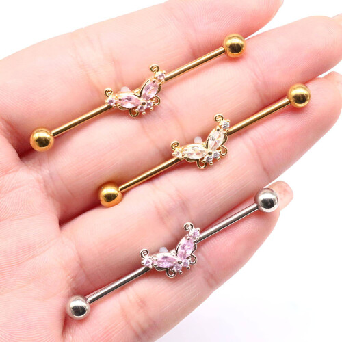 DESIGNICE Βιομηχανικά Κοσμήματα Piercing, Σκουλαρίκι με Μπάρα και Σχέδιο Πεταλούδας, 2