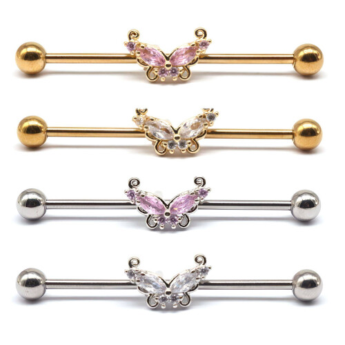 DESIGNICE Βιομηχανικά Κοσμήματα Piercing, Σκουλαρίκι με Μπάρα και Σχέδιο Πεταλούδας, 1