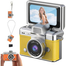 Mini Keychain Digital Camera 1080P CCD, Flip Screen, 1.47" LCD, Flash, 32GB Card—Cute Compact Cam for Teens, Travel & Gifts