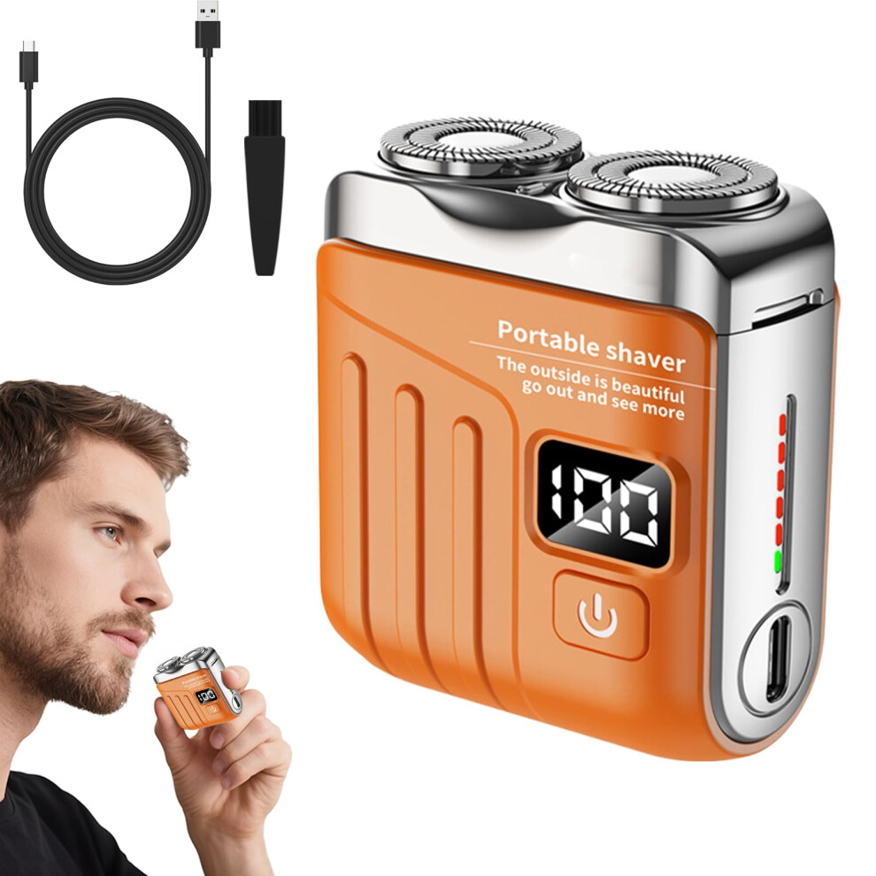 Orange Electric Shaver With Dualhead Precision Blades, Usbc Rechargeable Waterproof Razor For Travel,