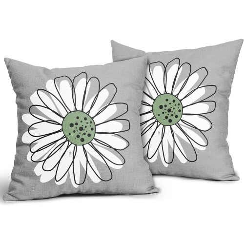 Μαξιλαροθήκες Sage Green & White Daisy 18x18, Σετ 2 τεμαχίων, Τετράγωνες Θήκες Μαξιλαριών από 1