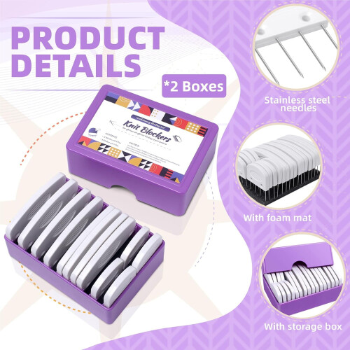 Κιτ 2Boxes Knit Blockers & Pins, Χτένες για μπλοκάρισμα πλεξίματος, ράψιμο βελονάκι, δαντέλα, 2