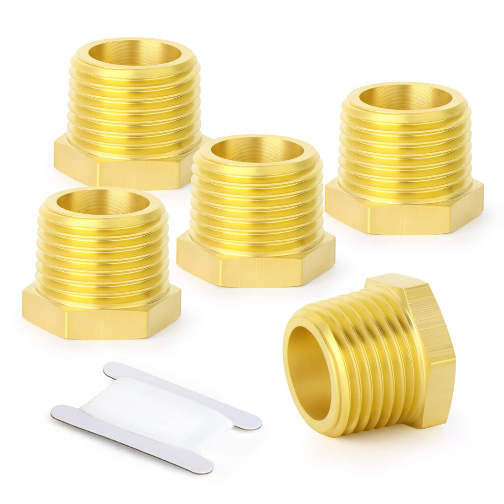 Ergaoboy 5 Pcs Brass Reducer Hex Bushing, 3/8" Bsp Female To 1/2" Bsp Male Thread, Reducing Convert Adapter Pipe Fitting 92736788