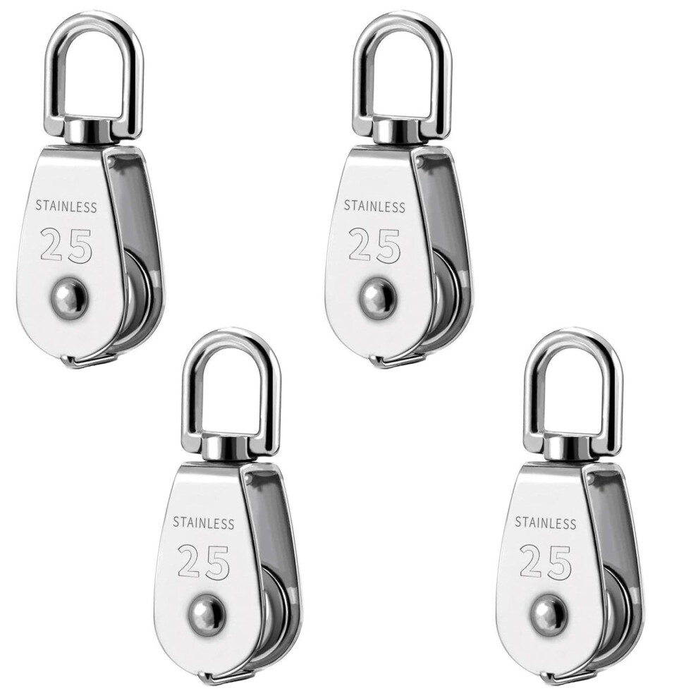 Bohaner 4Pcs M25 Pulley Blocks 150Kg 304 Stainless Steel Pulley Wheels Heavy Duty For Rope Shell Pulley Blocks Heavy Duty Single Pulley Block Wheel S 42306108