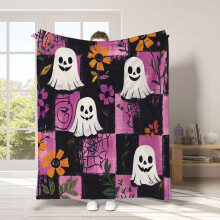 Halloween Blanket 40"x28", Spooky Black & White Flannel Throw, Lightweight Cozy Fall Blanket for Couch, Sofa, Bed – Compatible with Halloween Decor