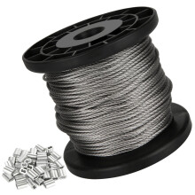 MIVIDE 50M 2mm Wire Rope, 304 Stainless Steel Wire Cable with Aluminum Crimping Loop, Metal Cable for Garden Climbing Plants, Picture Hanging,Clothes