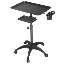 ZHOOGE Salon Tray Cart with Storage Platform, Aluminum Tattoo Tray with Wheels Trolley Adjustable Height, Salon Tray Equipment Service Instrument Sto
