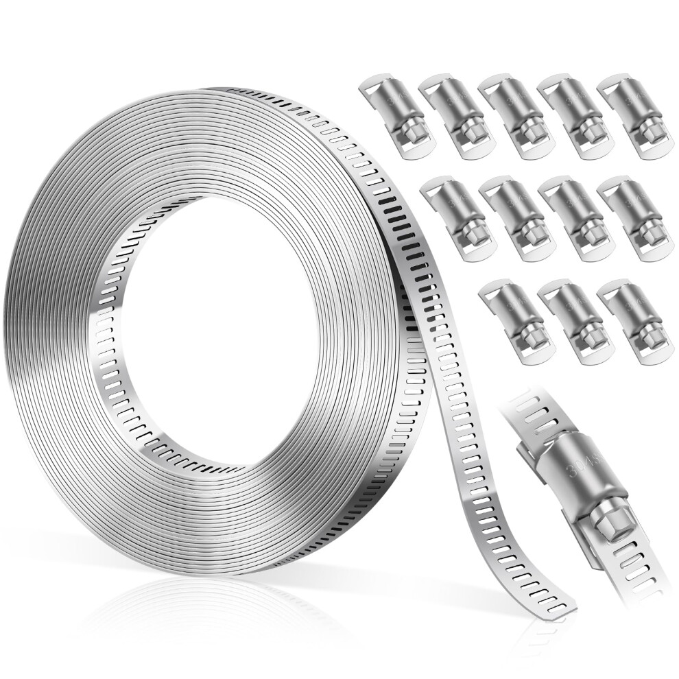 Bolatus Hose Clamp 5M/16.4 Feet, Hose Clips 304 Stainless Steel Diy Worm Clamp With 12Pcs Fasteners Adjustable Hose Pipe Clips Large Pipe Clamps Asso 35498513