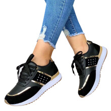 Pantofi sport Kukoosong pentru femei, model bloc de culoare, talpă groasă, antiderapantă, casual/de lucru – Negru 8.5, compatibili cu