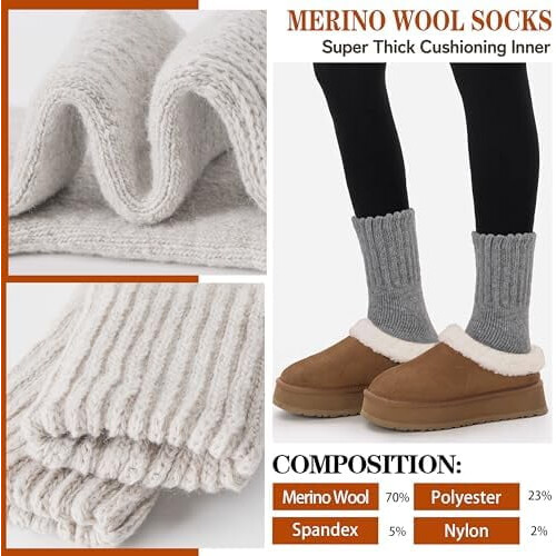 Κάλτσες μποτών από μαλλί Merino, θερμικές, χειμωνιάτικες, ζεστές, χοντρές, άνετες, 1