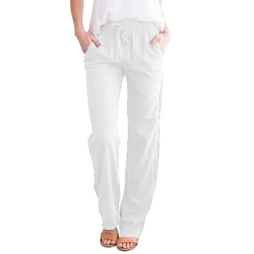 UTTOASFAY Γυναικείο Παντελόνι Γυναικείο Casual Παντελόνι από Βαμβάκι και Λινό Μονόχρωμο 1