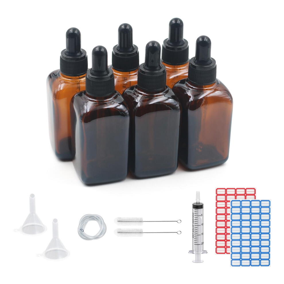 Dondeen Amber Glass Dropper Bottles 50Ml,6 Pack Glass Bottle With Dropper Pipettes For Essential Oils Diy Beauty Massage Perfumery Aromatherapy Labor