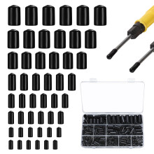 300Pcs Black Rubber End Caps Set, Round PVC Bolt Cover, Dust-Proof Tube Bolt Cap Cover, Pipe Rubber Screw Thread Protectors, Vinyl Flexible End Caps