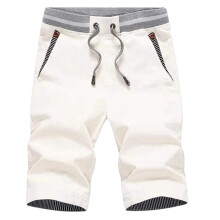 Pantalones cortos deportivos cómodos e informales para hombre con cordón ajustable, cremallera, bolsillos y cintura elástica, color blanco, talla