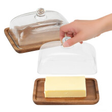 1pcs/Set Elegant Wooden Butter Dish with Clear Dome, Classic Vintage Wedding Cake Tray, Multipurpose Snack Display Plate, Dessert & Pastry Serving Pl