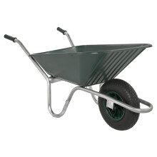 Garden Wheelbarrow, Heavy Duty 90L Green Polypropylene Hand Cart with Steel Frame, Pneumatic Wheel & Ergonomic Handles
