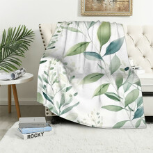 Green Leaf Pattern Super Soft Flannel Blanket for Bed Sofa Living Room Decor, All Seasons Lightweight Blanket Gifts 40x50in