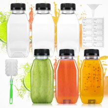 HOCUCHELAND 6 Pack 11.84oz/350ml Plastic Juice Bottles, Shot Bottles with Lids F