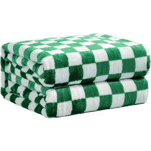 Checkered Flannel Fleece Throw Blanket Soft Cozy Checkerboard Grid Print Chessboard Gingham Pattern Blankets for Bed Couch Sofa, 50"x60", Green