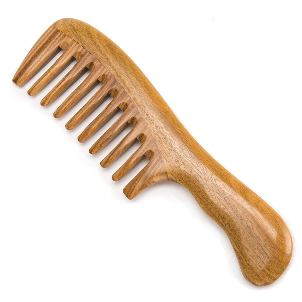 Onedor Handmade 100% Natural Green Sandalwood Hair Combs - Anti-Static Sandalwood Scent Natural Hair Detangler Wooden Comb (Extra Wide Tooth)