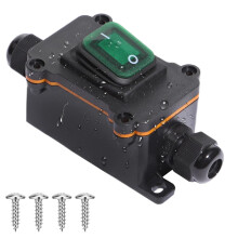 Shengbowi Waterproof Box Inline Cord Switch IP65 DPST Rocker Switch Green Indicator Light 12V 30A Dual Position ON/Off Control Open Double Hole Entry