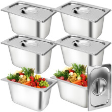 YFNVH 6 Pack Stainless Steel Gastronorm Pans Steam Table Pans with Lids Food Storage Container Anti-Jam Catering Service Tray for Restaurant Hotel Bu