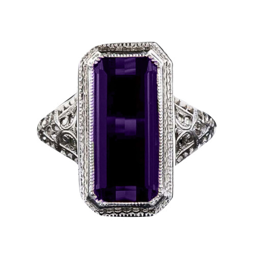 Clearance under $5 Women's Natural Emerald Large Rectangular Inlaid Zircon Ring Sz 7 1