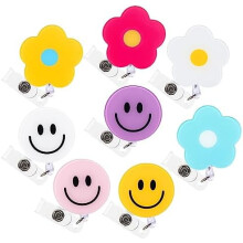 Confezione da 8 portabadge a forma di fiore e sorriso con clip