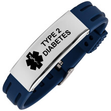 Aospkle Medical Alert Bracelet for Women Men, Medical Alert Silicone Unisex Adjustable Wristband for Type 2 Diabetic Blue Silver