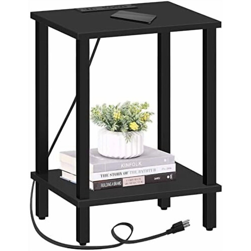 End Table with Charging Station and2-Tier Storage