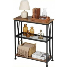 Narrow 20" Side Table with 3-Tier Shelves, Industrial Rustic Accent for Small Spaces – Rustic Brown