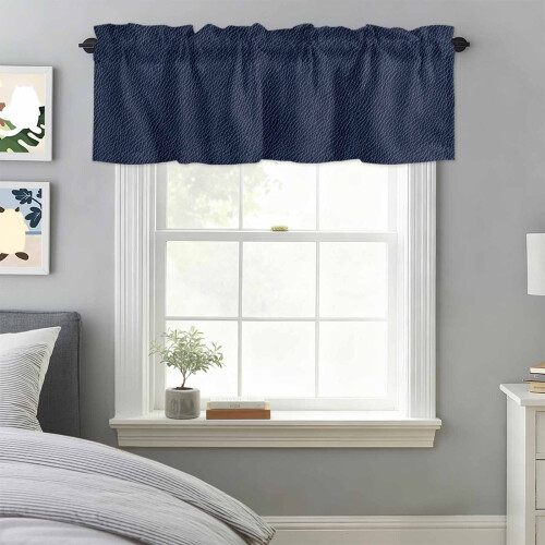 Cortina de couro bovino azul-marinho com bolso para varão, 152 x 46 cm (60 x 18 polegadas), estilo rústico, com textura de couro, ideal para 2