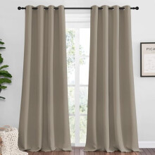 Taupe Blackout Curtains 2-Pack, 52x92", Microfiber Thermal Insulated Noise Reducing Ring Top Drapes, Compatible with Standard Rods