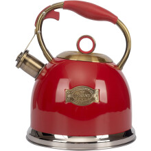 Tea Kettle, Whistling Teapot, Stainless Steel, Red, 3.0-Quart