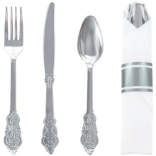 50-delars engångsbestickset i silver med servetter