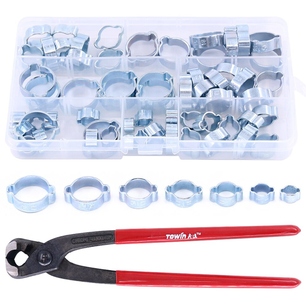 Glarks 70Pcs Zinc Plated Double Ear Hose Fuel Clamp With Standard Jaw Pincers Kit 85531659