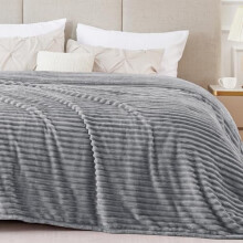 Queen Fleece Blanket – 3D Ribbed Jacquard, Soft & Warm, Plush Lightweight Throw for Couch/Bed (Grey, 90x90")