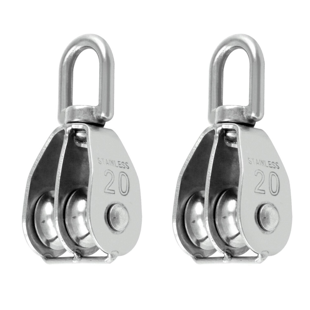 Qwork 2Pcs M20 Double Pulley Block 304 Stainless Steel Double Pulley Wheel Roller For Block And Tackle Pulley System 48977432