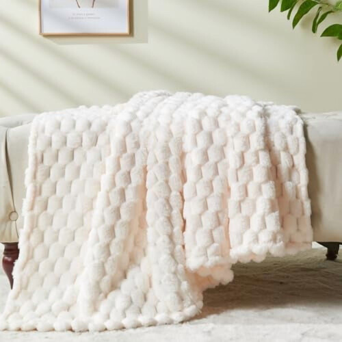 Super Soft Ivory Twin Flannel Fleece Blanket 1