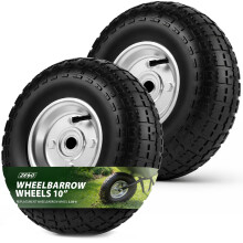 ZENO Wheelbarrow Wheels - 2 x 10" | Pneumatic Wheels Set | Truck Trolley Puncture Proof Tyre for Garden Heavy Duty Trolley Trailer Truck | Black Soli