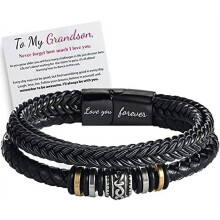 Flätat läderarmband för män "Jag kommer alltid att vara med dig", personlig motivationspresent med dubbla rader till son eller barnbarn –