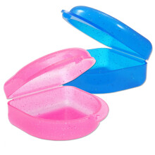 2 x Gum Shield Case - Mouthguard Box for Ortho Retainers, Sports Dental Appliances, Dentures & More (Glitter Blue & Glitter Pink)