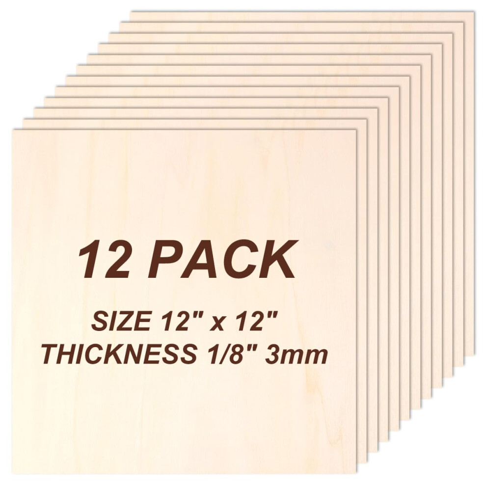 Philorn 12Pcs Plywood Sheets, Unfinished Basswood Sheets Boards For Woodcraft Model, Craft Balsa Wood, Painting, Engraving, Stenciling, Home Decor (1 33275062