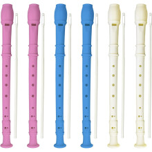 Set van 6 sopraanblokfluiten met 8 gaten (Duitse stijl) inclusief schoonmaakstaafje – Blauw/Roze/Wit – voor kinderen, beginners, als
