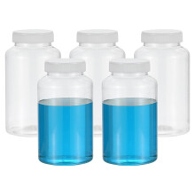 PATIKIL 5 Pcs 500ml Reagent Bottles, PET Wide Mouth Round Bottles with Screw Cap for Lab Water Reagent Liquids Solid Sample Storage Seal, Transparent