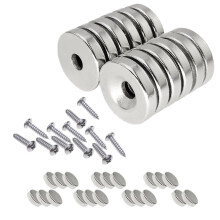 32 Pieces Disc Magnets Set, Neodymium Disc Countersunk Hole Magn, Round Base Cup Strong Magnet with 12 Screws, Strong Permanent Rare Magnets for Whit