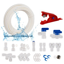 ilauke 15M NSF Certified Water Supply Pipe Tube, Fridge Connector Kit with 1/4" PE Pipe Hose Tube, Water Filter Fitting for Ice Maker RO Filter Syste