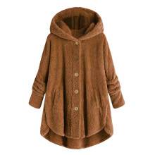 Veste polaire Ă capuche pour femme, douce et moelleuse, marron, grande taille M.